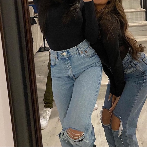 ZARA Ripped Wide Leg Jeans - Picture 4 of 7